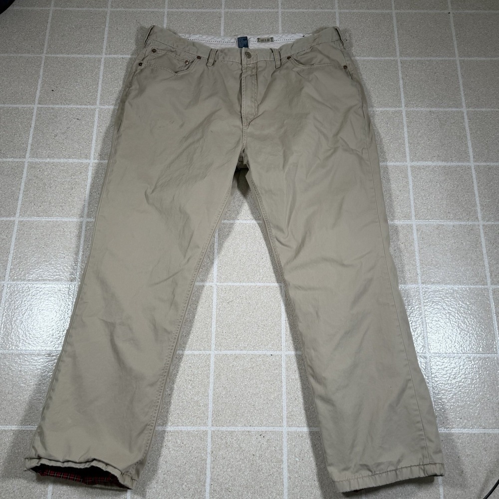 Vtg Polo Ralph Lauren 867 Pants Beige Red Flannel Lined Chino Winter Plaid 40x31